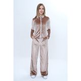 Toontoy Kız Çocuk 2'li Takım Fermuarlı Kapüşonlu Cepli Sweatshirt & Beli Lastikli Bol Paça Cepli Eşofman Altı - Garni Detaylı & Kadife - 8 - 9 Yaş - Kahve