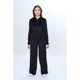 Toontoy Kız Çocuk 2'li Takım Fermuarlı Kapüşonlu Cepli Sweatshirt & Beli Lastikli Bol Paça Cepli Eşofman Altı - Şerit Detaylı & Kadife - 12 - 13 Yaş - Siyah