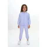 Toontoy Kız Çocuk 2'li Takım Kapüşonlu Cepli Reglan Kol Sweatshirt & Beli Paçası Lastikli Cepli Jogger Eşofman Altı - 2 Iplik - Açık Lila - 4