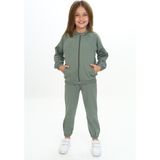 Toontoy Kız Çocuk 2'li Takım Kapüşonlu Cepli Reglan Kol Sweatshirt & Beli Paçası Lastikli Cepli Jogger Eşofman Altı - 2 Iplik - Yeşil - 4