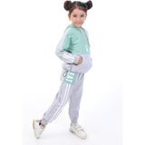 Toontoy Kız Çocuk 2'li Takım Kapüşonlu Cepli Sweatshirt & Beli Paçası Lastikli Jogger Eşofman Altı - Renk Bloklu & Bant Detaylı & 2 Iplik - Yeşil - 7