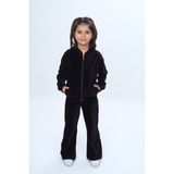 Toontoy Kız Çocuk 2'li Takım Kapüşonlu Fermuarlı Cepli Sweatshirt & Beli Lastikli Bol Paça Eşofman Altı - Kadife - 2 Yaş - Kahve