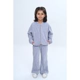 Toontoy Kız Çocuk 2'li Takım Kapüşonlu Fermuarlı Cepli Sweatshirt & Beli Lastikli Bol Paça Eşofman Altı - Kadife - 4 Yaş - Gri Melanj