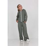 Toontoy Kız Çocuk 2'li Takım Kapüşonlu Fermuarlı Reglan Kol Sweatshirt & Beli Lastikli Bol Paça Eşofman Altı - Şerit Detaylı & Fitilli - Haki - 13 - 14 Yaş