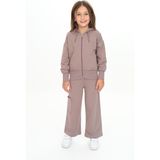 Toontoy Kız Çocuk 2'li Takım Kapüşonlu Fermuarlı Sweatshirt & Beli Lastikli Bol Paça Cepli Eşofman Altı - 2 Iplik - Acı Kahve - 6