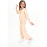 Toontoy Kız Çocuk 2'li Takım Kapüşonlu Fermuarlı Sweatshirt & Beli Lastikli Bol Paça Cepli Eşofman Altı - 2 Iplik - Bej