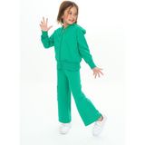 Toontoy Kız Çocuk 2'li Takım Kapüşonlu Fermuarlı Sweatshirt & Beli Lastikli Bol Paça Cepli Eşofman Altı - 2 Iplik - Çimen Yeşili - 6