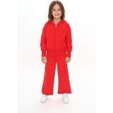 Toontoy Kız Çocuk 2'li Takım Kapüşonlu Fermuarlı Sweatshirt & Beli Lastikli Bol Paça Cepli Eşofman Altı - 2 Iplik - Kırmızı - 5