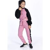 Toontoy Kız Çocuk 2'li Takım Kapüşonlu Fermuarlı Sweatshirt & Beli Paçası Lastikli Cepli Jogger Eşofman Altı - Renk Bloklu & 2 Iplik - Gül Kurusu - 8
