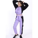 Toontoy Kız Çocuk 2'li Takım Kapüşonlu Fermuarlı Sweatshirt & Beli Paçası Lastikli Cepli Jogger Eşofman Altı - Renk Bloklu & 2 Iplik - Lila - 14 Yaş