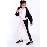Toontoy Kız Çocuk 2'li Takım Kapüşonlu Fermuarlı Sweatshirt & Beli Paçası Lastikli Cepli Jogger Eşofman Altı - Renk Bloklu & 2 Iplik - Pudra - 8