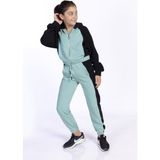 Toontoy Kız Çocuk 2'li Takım Kapüşonlu Fermuarlı Sweatshirt & Beli Paçası Lastikli Cepli Jogger Eşofman Altı - Renk Bloklu & 2 Iplik - Yeşil - 10 Yaş
