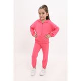 Toontoy Kız Çocuk 2'li Takım Kapüşonlu Fermuarlı Sweatshirt & Beli Paçası Lastikli Jogger Eşofman Altı - 2 Iplik - Fuşya - 6