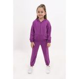 Toontoy Kız Çocuk 2'li Takım Kapüşonlu Fermuarlı Sweatshirt & Beli Paçası Lastikli Jogger Eşofman Altı - 2 Iplik - Mor