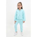 Toontoy Kız Çocuk 2'li Takım Kapüşonlu Fermuarlı Sweatshirt & Beli Paçası Lastikli Jogger Eşofman Altı - 2 Iplik - Su Yeşili