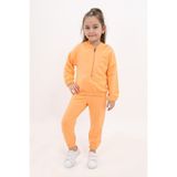 Toontoy Kız Çocuk 2'li Takım Kapüşonlu Fermuarlı Sweatshirt & Beli Paçası Lastikli Jogger Eşofman Altı - 2 Iplik - Turuncu - 6