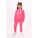 Toontoy Kız Çocuk 2'li Takım Kapüşonlu Sweatshirt & Beli Paçası Lastikli Cepli Jogger Eşofman Altı - Şerit Detaylı & 2 Iplik - Fuşya - 4