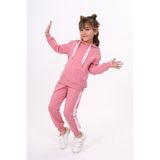 Toontoy Kız Çocuk 2'li Takım Kapüşonlu Sweatshirt & Beli Paçası Lastikli Cepli Jogger Eşofman Altı - Şerit Detaylı & 2 Iplik - Gül Kurusu - 5