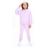 Toontoy Kız Çocuk 2'li Takım Kapüşonlu Yarım Fermuarlı Ribanalı Sweatshirt & Beli Paçası Lastikli Jogger Eşofman Altı - 2 Iplik - Lila - 6