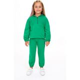 Toontoy Kız Çocuk 2'li Takım Kapüşonlu Yarım Fermuarlı Sweatshirt & Beli Paçası Lastikli Cepli Jogger Eşofman Altı - TK24214 - Çimen Yeşili - 5