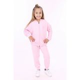 Toontoy Kız Çocuk 2'li Takım Kolej Yaka Fermuarlı Cepli Sweatshirt & Beli Paçası Ribanalı Cepli Jogger Eşofman Altı - 2 Iplik - Açık Pembe - 5