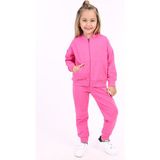 Toontoy Kız Çocuk 2'li Takım Kolej Yaka Fermuarlı Cepli Sweatshirt & Beli Paçası Ribanalı Cepli Jogger Eşofman Altı - 2 Iplik - Fuşya - 6
