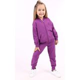 Toontoy Kız Çocuk 2'li Takım Kolej Yaka Fermuarlı Cepli Sweatshirt & Beli Paçası Ribanalı Cepli Jogger Eşofman Altı - 2 Iplik - Mor - 7