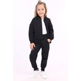 Toontoy Kız Çocuk 2'li Takım Kolej Yaka Fermuarlı Cepli Sweatshirt & Beli Paçası Ribanalı Cepli Jogger Eşofman Altı - 2 Iplik - Siyah - 7