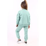 Toontoy Kız Çocuk 2'li Takım Kolej Yaka Fermuarlı Cepli Sweatshirt & Beli Paçası Ribanalı Cepli Jogger Eşofman Altı - 2 Iplik - Yeşil - 5