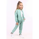 Toontoy Kız Çocuk 2'li Takım Kolej Yaka Fermuarlı Cepli Sweatshirt & Beli Paçası Ribanalı Cepli Jogger Eşofman Altı - 2 Iplik - Yeşil - 8