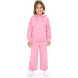 Toontoy Kız Çocuk 2'li Takım Kolu Baskılı Kapüşonlu Yırtmaçlı Sweatshirt & Beli Lastikli Bol Paça Eşofman Altı - 2 Iplik - Gül Kurusu - 3