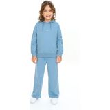 Toontoy Kız Çocuk 2'li Takım Kolu Baskılı Kapüşonlu Yırtmaçlı Sweatshirt & Beli Lastikli Bol Paça Eşofman Altı - 2 Iplik - Mavi - 5