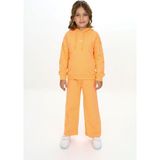 Toontoy Kız Çocuk 2'li Takım Kolu Baskılı Kapüşonlu Yırtmaçlı Sweatshirt & Beli Lastikli Bol Paça Eşofman Altı - 2 Iplik - Turuncu - 3