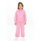 Toontoy Kız Çocuk 2'Li Takım Kolu Baskılı Kapüşonlu Yırtmaçlı Sweatshirt & Beli Lastikli Bol Paça Eşofman Altı - 2 İplik