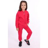 Toontoy Kız Çocuk 2'li Takım Nakış Baskılı Bebe Yaka Fermuarlı Sweatshirt & Beli Lastikli Bol Paça Eşofman Altı - 3 Iplik Şardonlu - Fuşya - 5