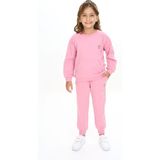 Toontoy Kız Çocuk 2'li Takım Nakış Baskılı Bisiklet Yaka Cepli Sweatshirt & Beli Paçası Lastikli Cepli Jogger Eşofman Altı - 2 Iplik - Gül Kurusu - 4