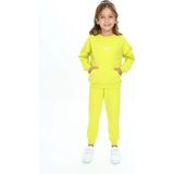 Toontoy Kız Çocuk 2'li Takım Nakış Baskılı Bisiklet Yaka Cepli Sweatshirt & Beli Paçası Ribanalı Jogger Eşofman Altı - 2 Iplik - Açık Yeşil - 4