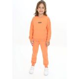 Toontoy Kız Çocuk 2'li Takım Nakış Baskılı Bisiklet Yaka Cepli Sweatshirt & Beli Paçası Ribanalı Jogger Eşofman Altı - 2 Iplik - Somon