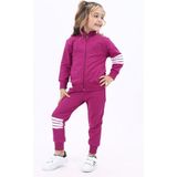 Toontoy Kız Çocuk 2'li Takım Nakış Baskılı Dik Yaka Fermuarlı Sweatshirt & Beli Paçası Lastikli Ribanalı Jogger Eşofman Altı - Bant Detaylı & 2 Iplik - Mürdüm - 5