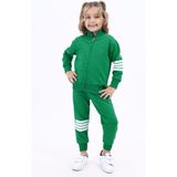 Toontoy Kız Çocuk 2'li Takım Nakış Baskılı Dik Yaka Fermuarlı Sweatshirt & Beli Paçası Lastikli Ribanalı Jogger Eşofman Altı - Bant Detaylı & 2 Iplik - Yeşil - 4