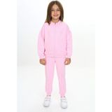 Toontoy Kız Çocuk 2'li Takım Nakış Baskılı Dik Yaka Fermuarlı Sweatshirt & Beli Paçası Ribanalı Cepli Jogger Eşofman Altı - Nervürlü & 2 Iplik - Açık Pembe - 4