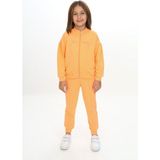 Toontoy Kız Çocuk 2'li Takım Nakış Baskılı Dik Yaka Fermuarlı Sweatshirt & Beli Paçası Ribanalı Cepli Jogger Eşofman Altı - Nervürlü & 2 Iplik - Turuncu - 3