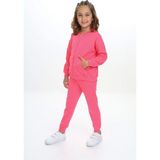 Toontoy Kız Çocuk 2'li Takım Nakış Baskılı Kolej Yaka Fermuarlı Cepli Sweatshirt & Beli Paçası Ribanalı Jogger Eşofman Altı - 2 Iplik - Fuşya - 3