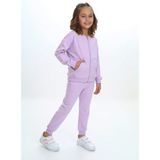 Toontoy Kız Çocuk 2'li Takım Nakış Baskılı Kolej Yaka Fermuarlı Cepli Sweatshirt & Beli Paçası Ribanalı Jogger Eşofman Altı - 2 Iplik - Lila - 3