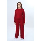 Toontoy Kız Çocuk 2'li Takım Taş Işlemeli Bisiklet Yaka Sweatshirt & Beli Lastikli Bol Paça Cepli Eşofman Altı - 8 Yaş - Bordo