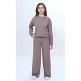 Toontoy Kız Çocuk 2'Li Takım Taş İşlemeli Bisiklet Yaka Sweatshirt & Beli Lastikli Bol Paça Cepli Eşofman Altı