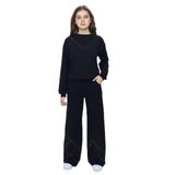TOONTOY Kız Çocuk 2'li Takım Taş İşlemeli Bisiklet Yaka Sweatshirt & Beli Lastikli Bol Paça Cepli Eşofman Takımı 8 Yaş, 8 Yaş, 24952, Siyah, kız-çocuk