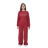 TOONTOY Kız Çocuk 2'li Takım Taş İşlemeli Bisiklet Yaka Sweatshirt Bol Paça Cepli Eşofman Altı, 12 Yaş, 24950, Kiremit, kız-çocuk