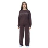 TOONTOY Kız Çocuk 2'li Takım Taş İşlemeli Bisiklet Yaka Sweatshirt Bol Paça Cepli Eşofman Altı, 8 Yaş, 24950, Kahve, kız-çocuk