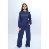 Toontoy Kız Çocuk 2'li Takım Taş Işlemeli & Bisiklet Yaka Sweatshirt & Bol Paça Cepli Eşofman Altı - 8 Yaş - İndigo